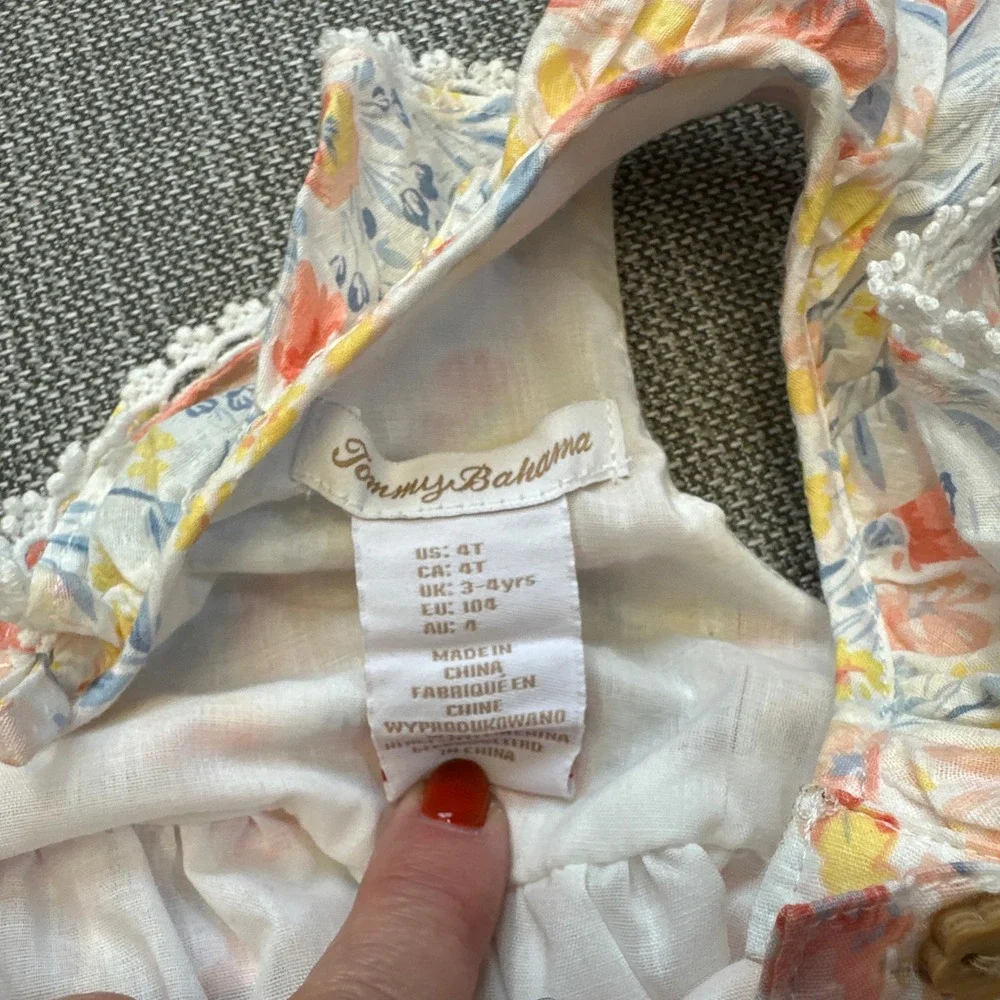 Tommy Bahama Girls 4T Floral Ruffle Tiered‎ Dress Summer Cottagecore Beach